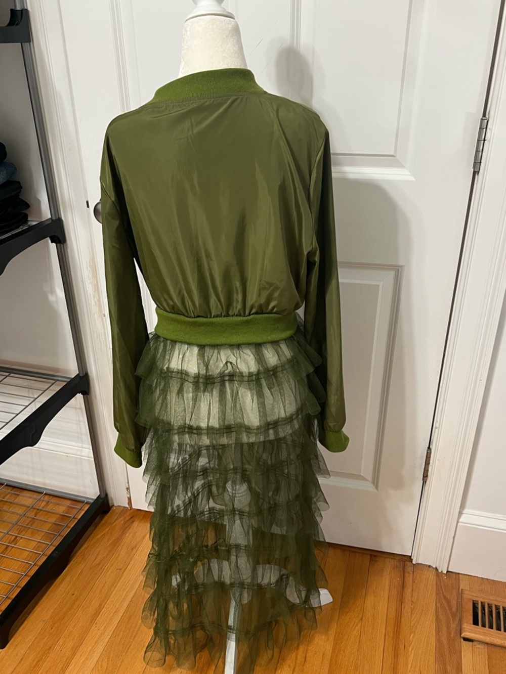 Olive Green Bomber Jacket with Ruffled Tulle Skirt - Picture 4 of 4